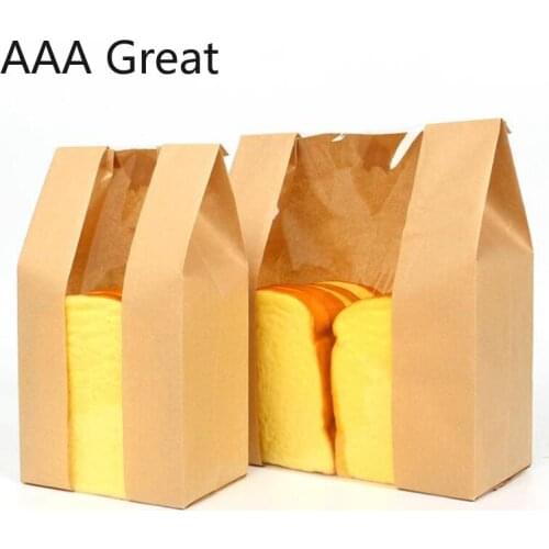 50Pcs/Lot Paper Bag For Food Packaging Bags Baking Bread Window Kraft Paper Plastic Take Away Pouches Toast Stand Up Cake Gifts