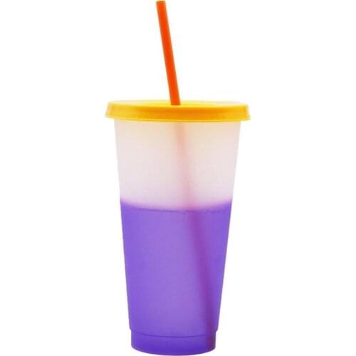 720ml Portable Plastic Color Changing Cup Reusable Cold Water Color Changing Straw Water Bottle Kitchen Dining Gaget Outdoor Cup