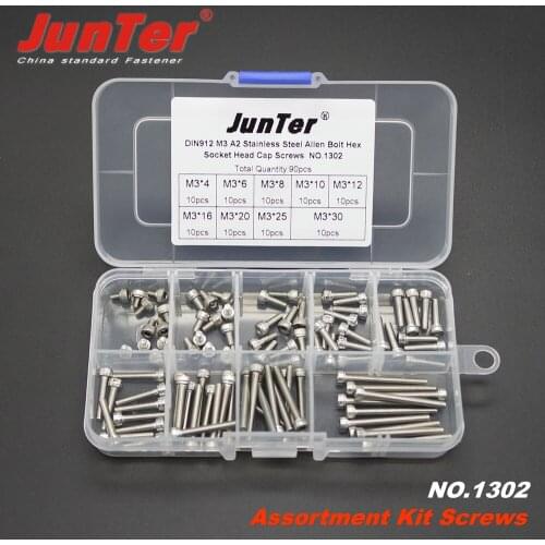 90pcs M3 (3mm) A2 Stainless Steel DIN912 Allen Bolts Hex Socket Head Cap Screws Assortment Kit NO.1302