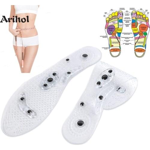 Arihol Men Women Magnetic Massage Insole for Shoe Slimming Cushioning Insert Pad Magnet Gel Transparent Shoe Sole