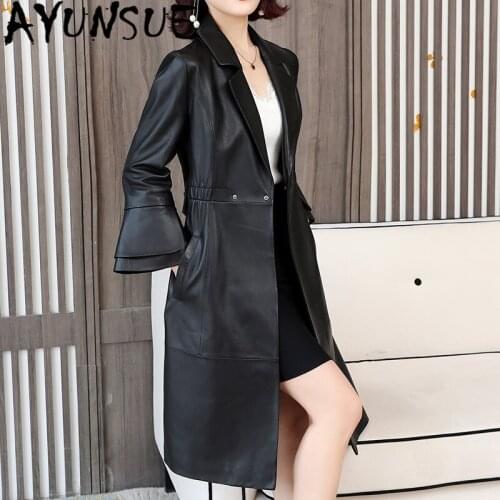 AYUNSUE 100% Genuine Leather Jacket Women Clothing 2020 Motorcycle Real Sheepskin Coat Female Long Natural Leather Chaqueta 8002