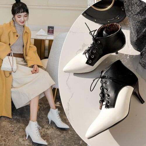 Plus Size 34-43 Women Winter New Female Pointed Stiletto Shoes High Heel Ankle Boots Comfortable Fashion Mixed Colors Bare Boots