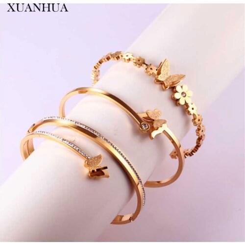 XUANHUA Rose Gold Butterfly Bracelet Cuff Bracelets Bangles For Women Stainless Steel Jewelry Woman Accessories Free Shipping