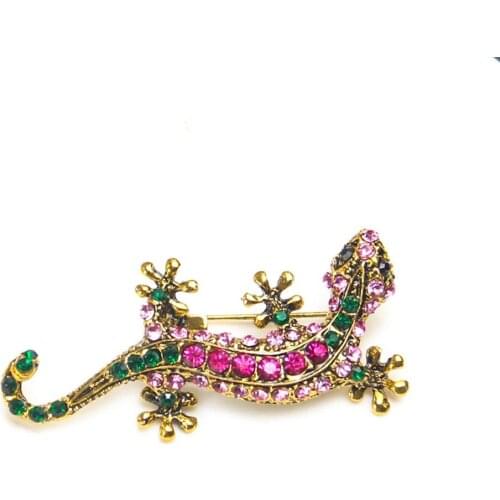 Rainbow Colors Lizard Brooch Enamel Zinc Alloy Plated-Rhinestone-Beading-Animal-Reptile For Party Costume Daily Diy Decor