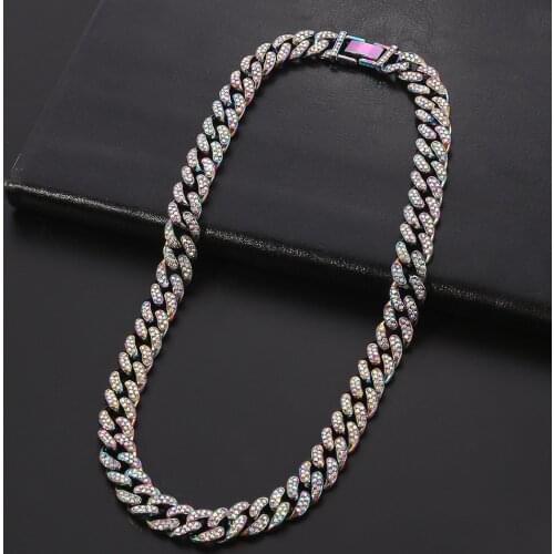 13MM Punk Rainbow Color Miami Cuban Link Chain Necklace For Men Gothic Choker Hip Hop Necklaces Bracelets Jewelry Fashion Gifts