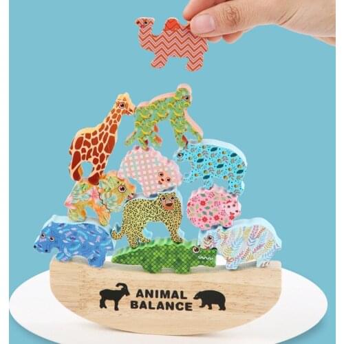 Wooden Animal Balance Boat Game Montessori Stacked High Building Blocks Preschool Childrens Early Childhood Education Toys