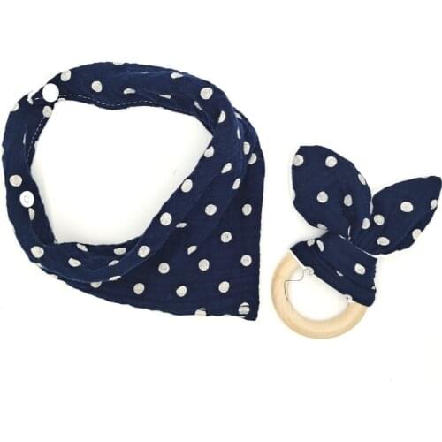 Baby Teether With Saliva Towel Set Unisex Toddler Feeding Bandana Bibs Newborn Wooden Teether Ring Baby Boy Ggirl Teething Toys