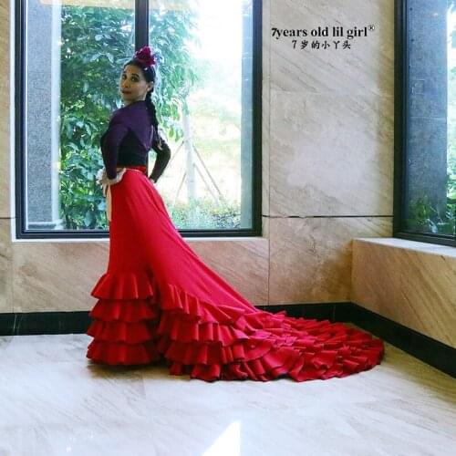 Girls Spanish Dress Flamenco Cotton Women Ballroom Waltz Dance Costumes Foxtrot Wear CWQ04