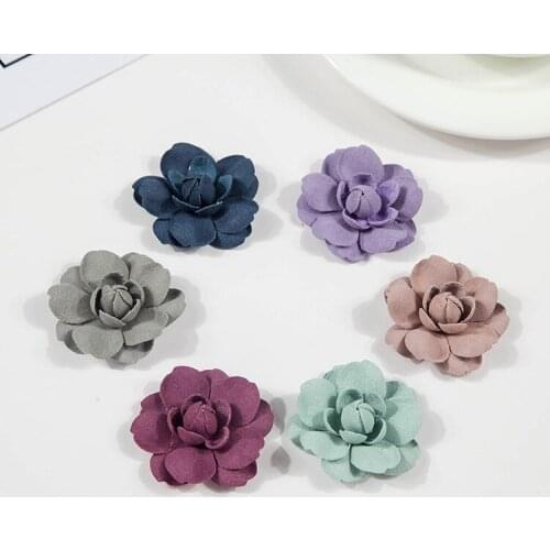 Artificial suede 3D Rose Flower For Children DIY Headwear Accessories Rolled Satin Hair Flowers