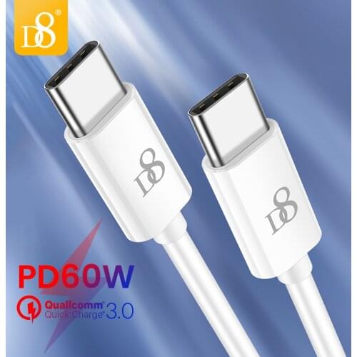 D8 60W USB C to USB Type C Cable PD QC 4.0 3.0 Fast Charge Data Cable for Macbook Samsung S9 Plus USB C Cable for Huawei Mate 20
