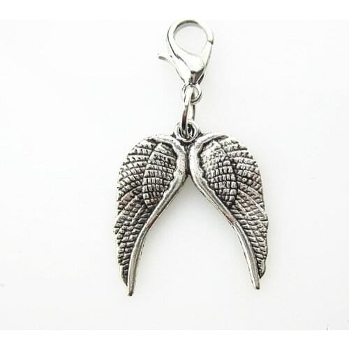 Hot Selling 30pcs Double Wing Dangle Charms Lobster Clasp Charms Diy Jewelry Accessory for Bracelets Pendants Hanging Charms