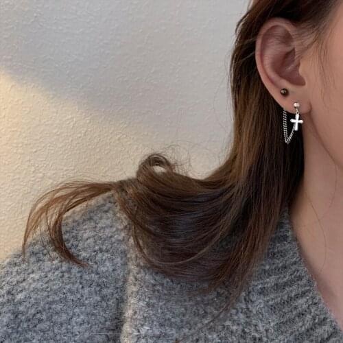 Fashion Jewelry Cross Drop Earrings 2021 New Design Silvery Plating Asymmetrical Earrings For Girl Lady Gifts