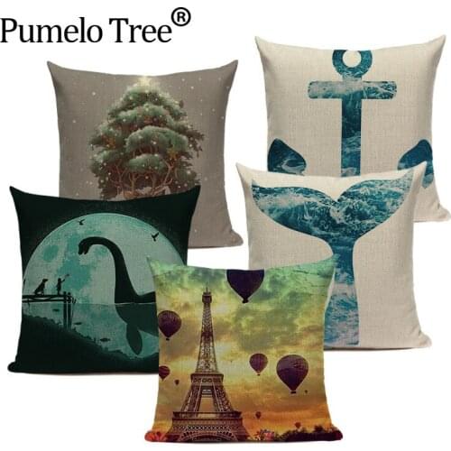 Marine decoration throw pillow blue nautical pillows home car cushions linen square one side print Dropshipping cover cushion