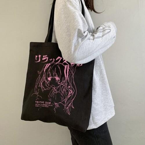 Cartoon Sweet Girl Japanese Pink Kawaii Canvas Bag Casual Female Large Capacity Canvas Hip Hop Harajuku College Shoulder Bags