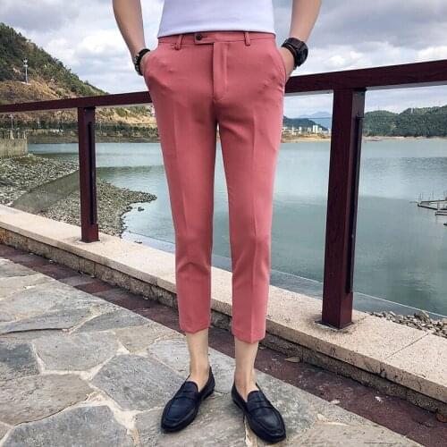 Spring and Summer New Fashion Boutique Solid Color Slim Mens Casual Pants Male Social Dress Suit Pants Trousers