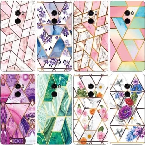 Soft Phone Case for Xiaomi Mi Mix 2 Funda Glossy Colorful Flower Silicone Phone Back Cover Geometric Marble Shell