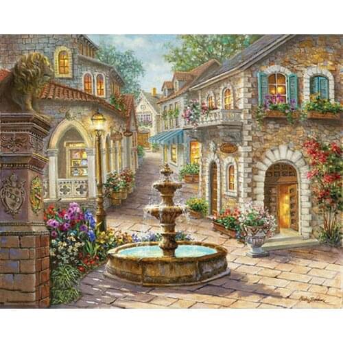DIY Digital Painting By Numbers city fountain oil painting mural Kits Coloring Wall Art Picture Gift frameless