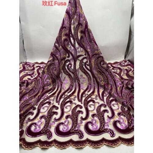 New Style African Lace Fabric Sequin Embroidery Craft Flannel French Tulle Mesh Cloth Sewing Banquet Dress Skirt Nigeria 5 Yards