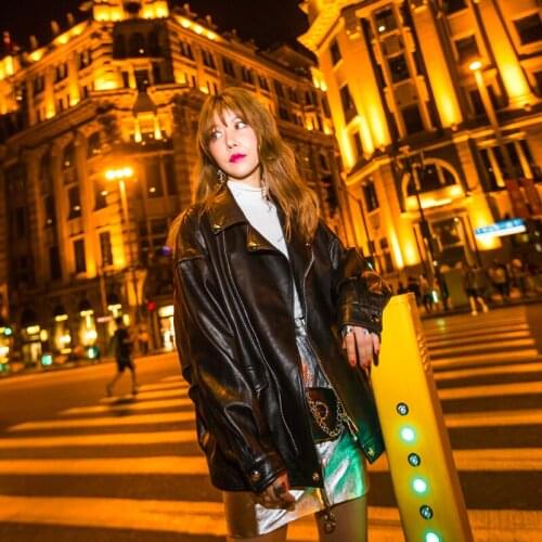 Autumn Winter Women Leather Clothes Sheepskin Black Jacket Ladies Easy Large Size Coat Locomotive Clothing Medium Long Outwear