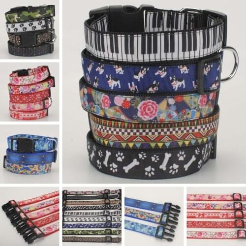 New 1"25mm cartoon & flowers pattern Dog Collar,1 inch black Sugar Skulls Dog Collar 2 size avaiable