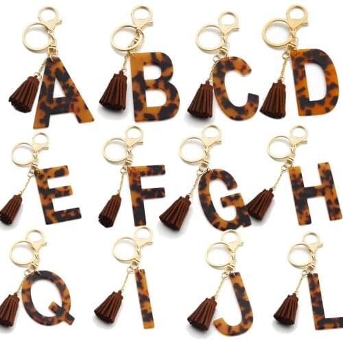 Resin Leopard Letter Key Chains Wholesale English Alphabet Keychain Tassel Charm Keyring Initial Letter Bracelet Keychain Women