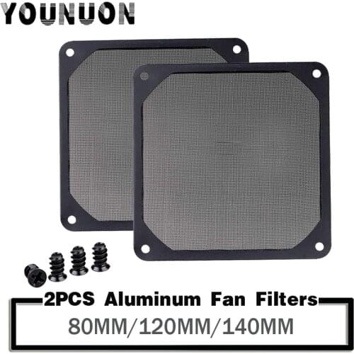 2Pcs Younuon 80mm Black Fan Dust Filter PC Fan Aluminum Dustproof Cover Net 8CM