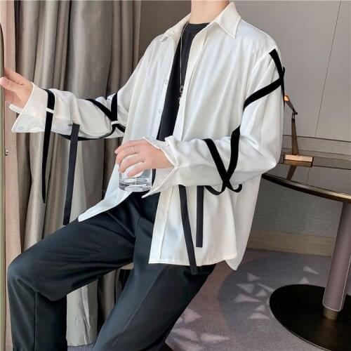 MIXCUBIC 2020 summer Korean style personality Double sleeve bandage shirts men casual loose shirts for men,size M-XXL