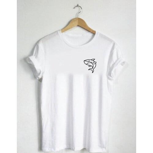 Shark Shirt - Pocket Marine Ocean Water Sea Creature Shirt Clothing Womens Sand Beach Cute Cartoon Drawing-D602