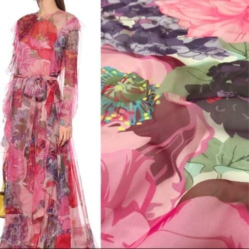 Plant Printing 100% Polyester Chiffon Fabric Brand Thin See-through Clothing Shirt Cloth for Dress by Meter Home Textile