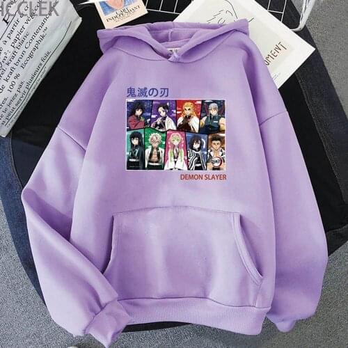 Anime Demon Slayer Kimetsu No Yaiba Hooded Sweatshirt Harajuku Kawaii Hoodie Streetwear Women Clothes Fleece Pullover Tops
