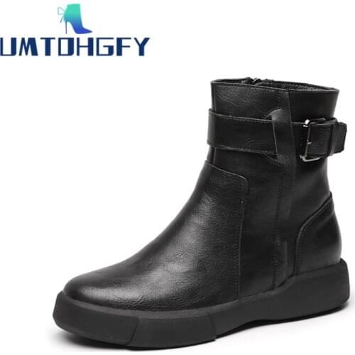 Womens Ankle Autumn Winter Chelsea Boots Genuel Leather Buckle Zipper Chunky Heels Platform Work Girls Ladies Shoes Long Boots
