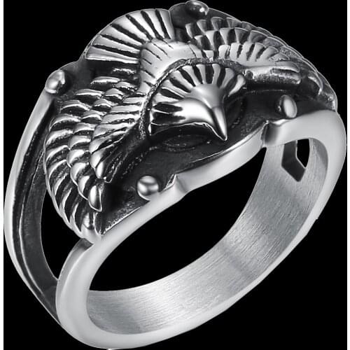 Ladies Mens Stainless Steel Signet Eagle Ring Classic and Vintage Biker Style Bird Rings Jewelry