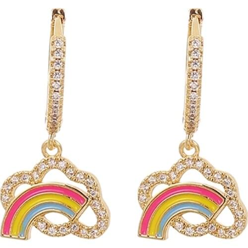 ZHINI New Fashion Charming Rainbow Dangle Drop Earrings for Women Luxury AAA Zircon Crystal Statement Earring Wedding Jewelry