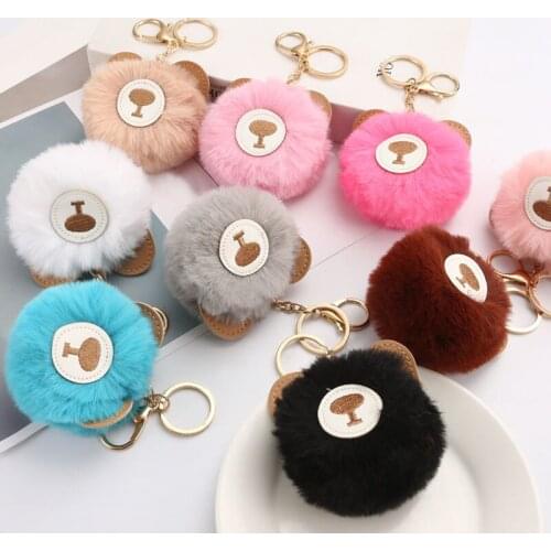 1PC Winter Popular Pompom Ball Bear Keyring Pendant Keychains Girls School Bag Trinket Fluffy Keychain Women Xmas Gift Jewelry