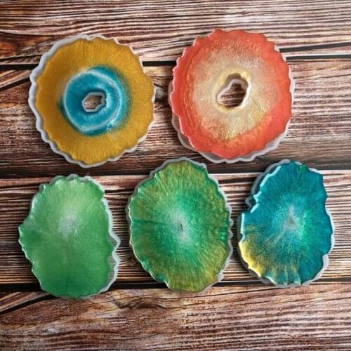 5Pcs/set Coaster Resin Mold Irregular Coaster Silicone Epoxy Resin Casting Mold Polar Agate Resin Mold, DIY Crafts Home Decora