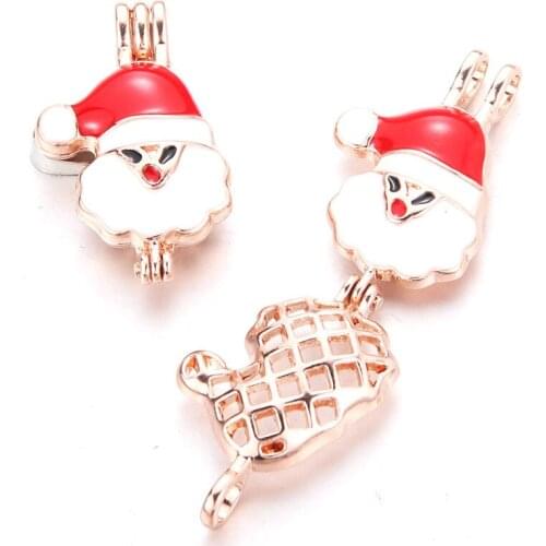 5pcs Rose Gold Santa Claus Pearl Cage Locket Pendant Jewelry DIY Bead Cage Aroma Essential Oil Diffuser For Oyster Pearl