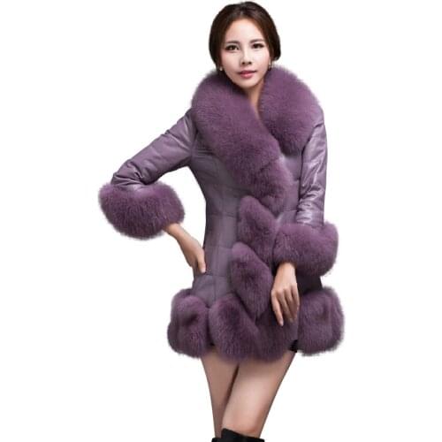 BOoDinerinle Faux fur Coat 4XL High Imitation Fox Fur Fashion Stitching Warm Winter Fur Collar Leather Coat casaco de pele PC003