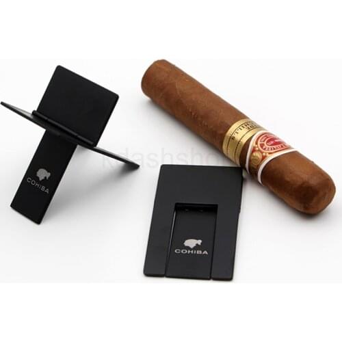 Cohiba Stainless Steel Black Cigar Ashtray Holder Metal Packet Foldable Cigar Stand Rest Cigar Accessories Smoking Tool