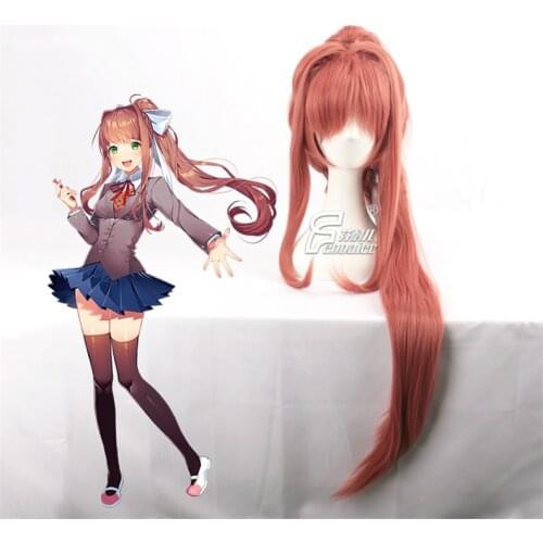 Doki Doki Literature Club! Monika Wig 100cm Long Cosplay Costumes Synthetic Hair Party +Free Wig Cap