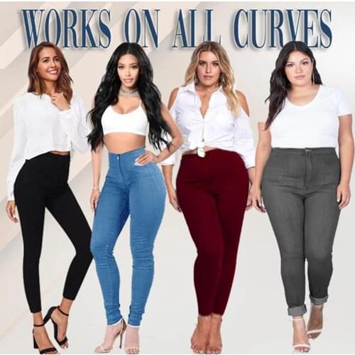 Stretch High Waist Tummy Booty Slimming Butt Lift Plus-Size Denim Jeans Leggings Pencil Stretch Casual Look Denim Yoga Pants