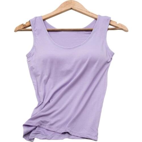 Ele-choices Women Casual U Neck Solid Color Sleeveless Modal Padded Camisole Sports Tank Top for Daily
