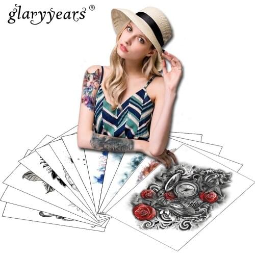 Glaryyears 12 Sheets/Set 15*21cm Temporary Tattoo Sticker Fake Tatoo Flash Tatto Waterproof Small Body Art Men Women PKM12set05