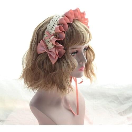 Gothic Lolita Headdress Ruffled Lace Bow Headband Anime Maid Cosplay Hairpins