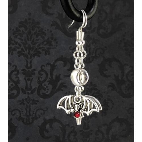 Gothic Bat Earrings with Moon Detail, Halloween Dangle Earrings, Gothic Jewelry Punk Bat Earrings Nightclub Animal Bat Earrings