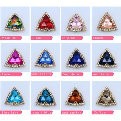 24colors 18mm Trigon sew on Flat Back crystal rhinestones Diamante jewels beads Gem gold plated button wedding dress Decorations