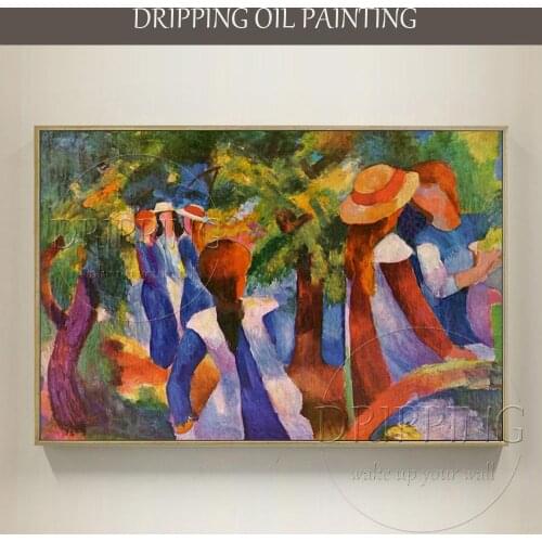 Artist Hand-painted High Quality Impression Portrait Oil Painting Reproduction Girls under Trees August Macke Oil Painting
