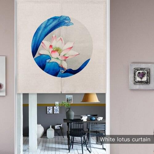 Chinese style Elegant Lotus Landscape Simple modern Door Curtain Linen Tapestry Study Bedroom Home Decor Bedroom Kitchen Curtain