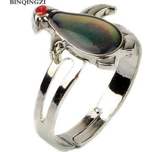 BINQINGZI adjustable mood Ring Color Changing mood Graduation Couple Ring penguin shape