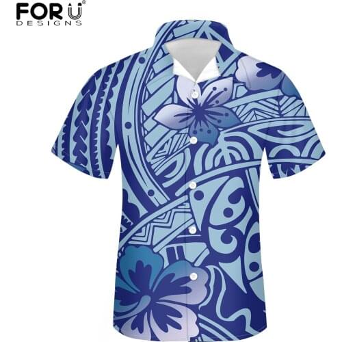 FORUDESIGNS Button Down Summer Fashion Short Sleeve Loose Shirt Polynesian Hibiscus Pattern Breathable Large Size Beach Shirt