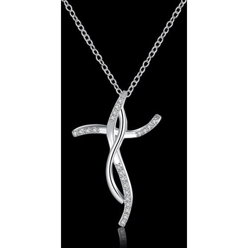 Hot charm 925 Sterling Silver Necklace For Women fashion Jewelry Creative cross crystal Pendant girl Holiday gifts Wedding party